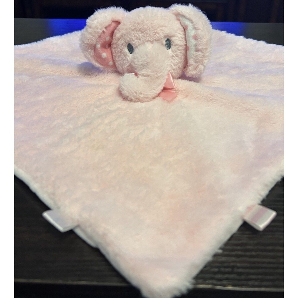 Kellybaby Pink Elephant Security Blanket Lovey Tabs 14” Polka Dots Baby Rattle